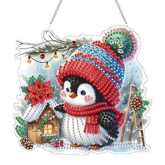 4pcs Christmas 2D Flat DIY Diamond Art Pendant Window Hanging Art for Home Decor