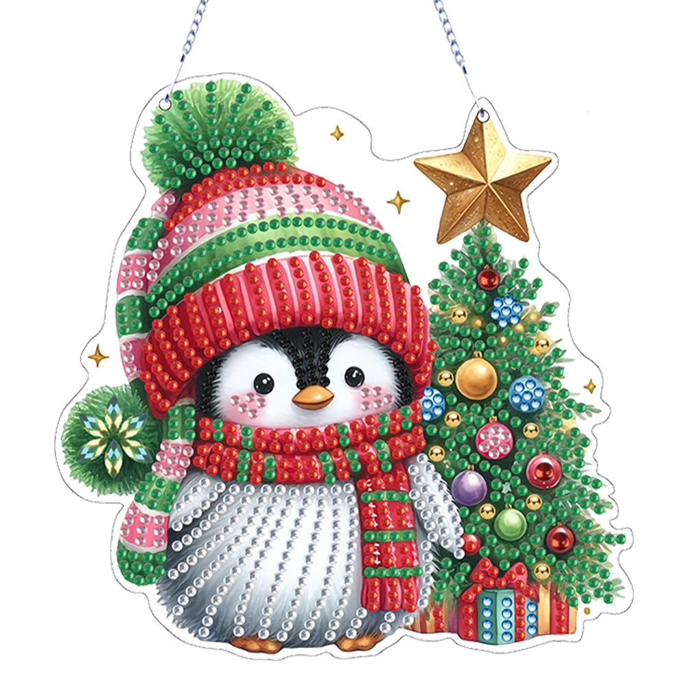 4pcs Christmas 2D Flat DIY Diamond Art Pendant Window Hanging Art for Home Decor