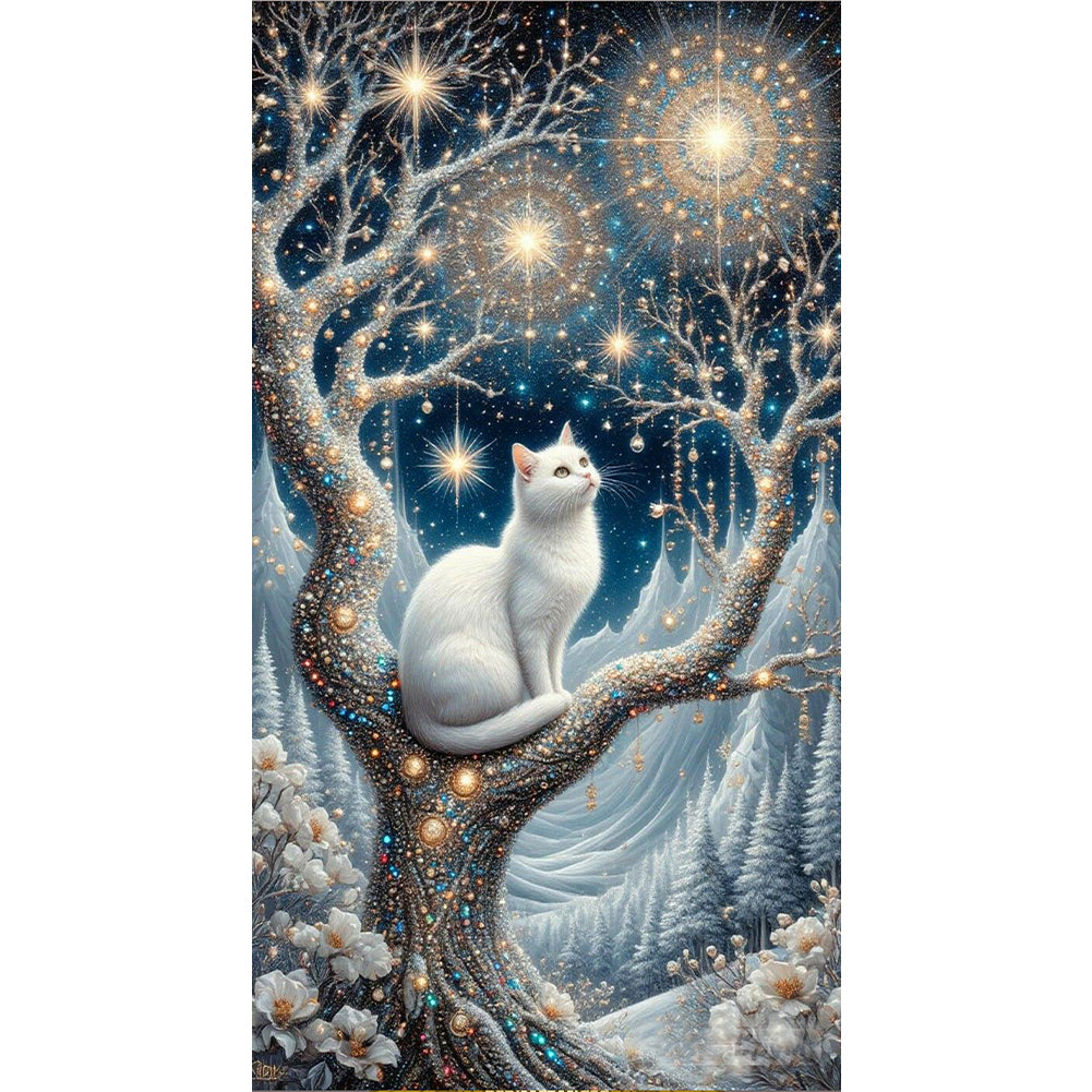 Cat On Tree - Full Round Drill Diamond Painting 40*70CM