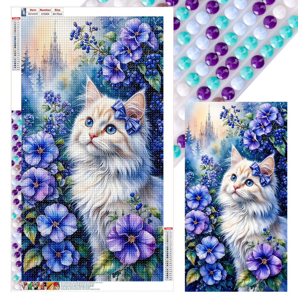 Cat And Flower - Full Round Drill Diamond Painting 40*70CM