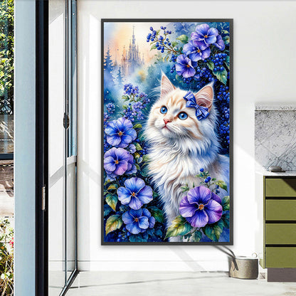 Cat And Flower - Full Round Drill Diamond Painting 40*70CM