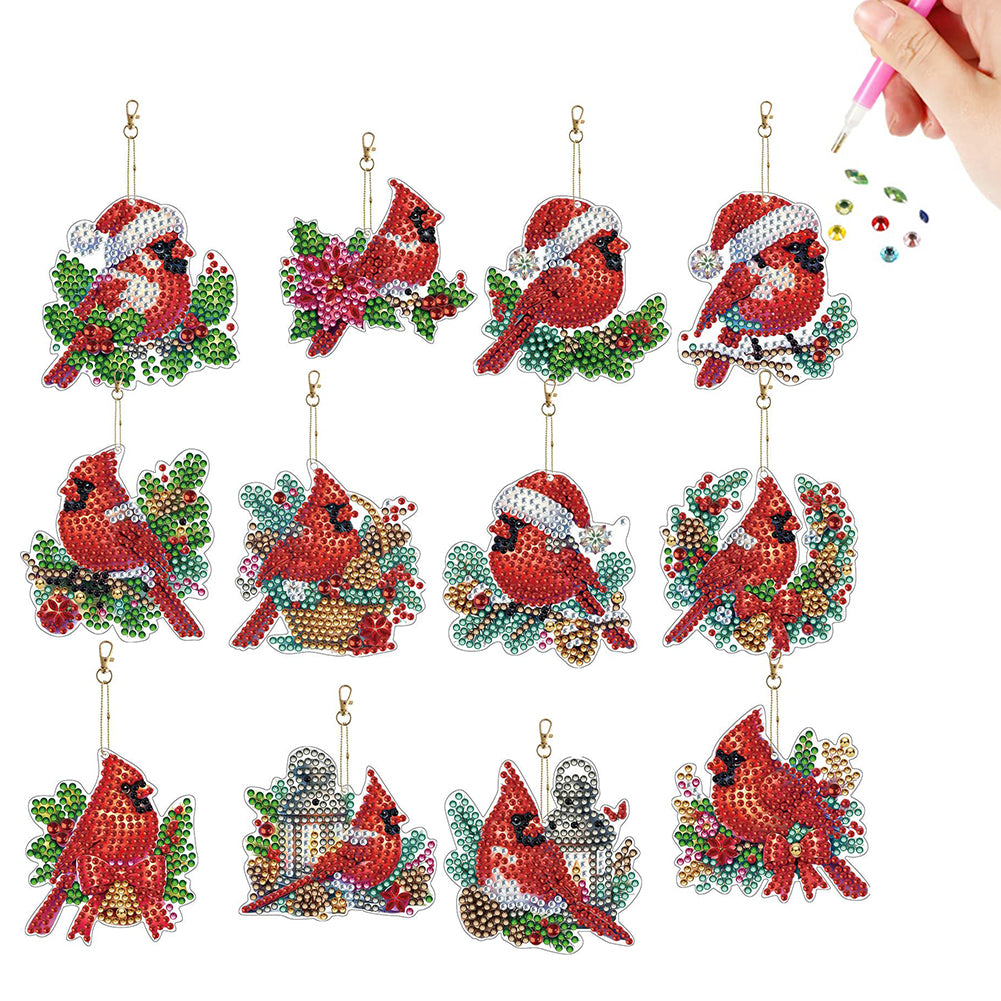 12pcs Christmas Diamond Painting Keychains Kit DIY Diamond Art Charms for Adults