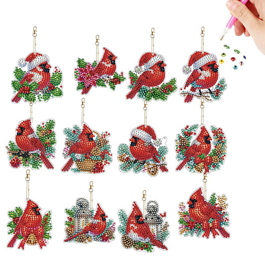 12pcs Christmas Diamond Painting Keychains Kit DIY Diamond Art Charms for Adults