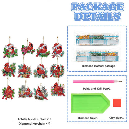 12pcs Christmas Diamond Painting Keychains Kit DIY Diamond Art Charms for Adults
