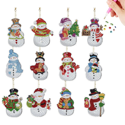 12pcs Christmas Diamond Painting Keychains Kit DIY Diamond Art Charms for Adults