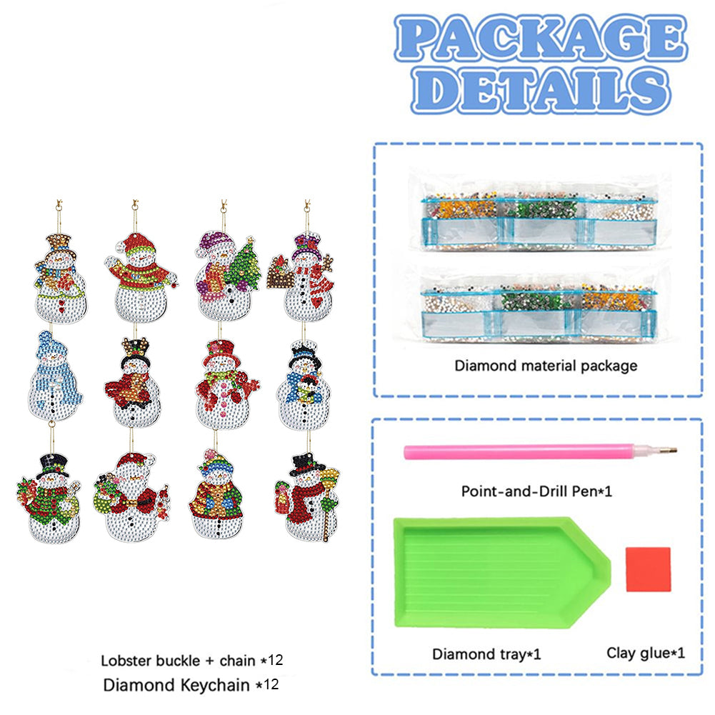 12pcs Christmas Diamond Painting Keychains Kit DIY Diamond Art Charms for Adults