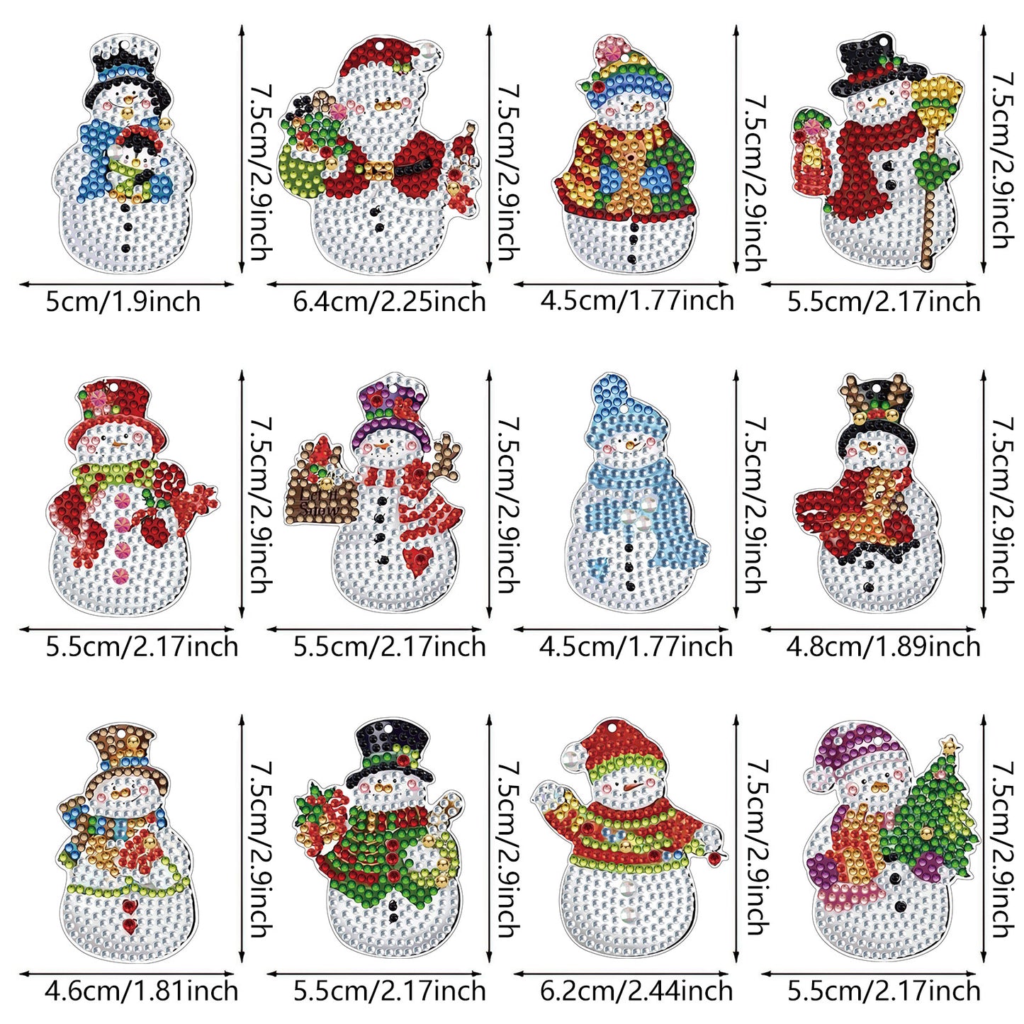 12pcs Christmas Diamond Painting Keychains Kit DIY Diamond Art Charms for Adults