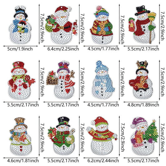 12pcs Christmas Diamond Painting Keychains Kit DIY Diamond Art Charms for Adults
