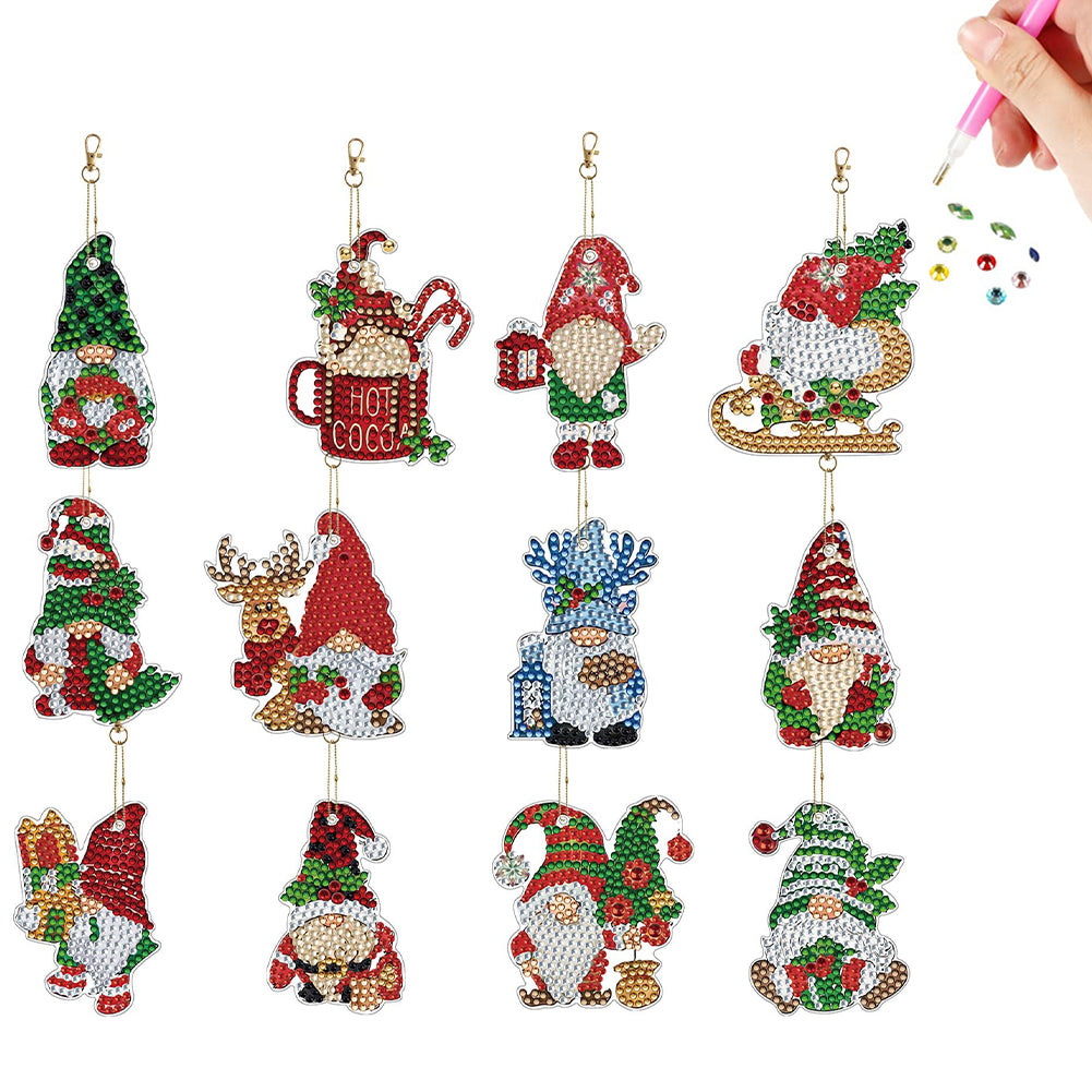 12pcs Christmas Diamond Painting Keychains Kit DIY Diamond Art Charms for Adults