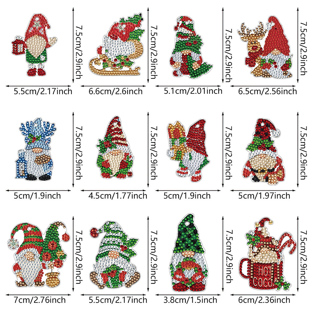 12pcs Christmas Diamond Painting Keychains Kit DIY Diamond Art Charms for Adults