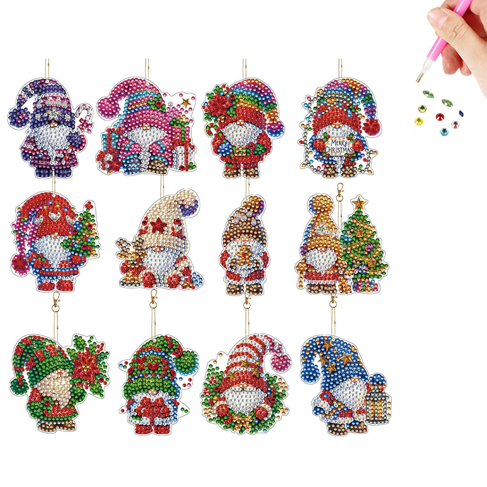 12pcs Christmas Diamond Painting Keychains Kit DIY Diamond Art Charms for Adults