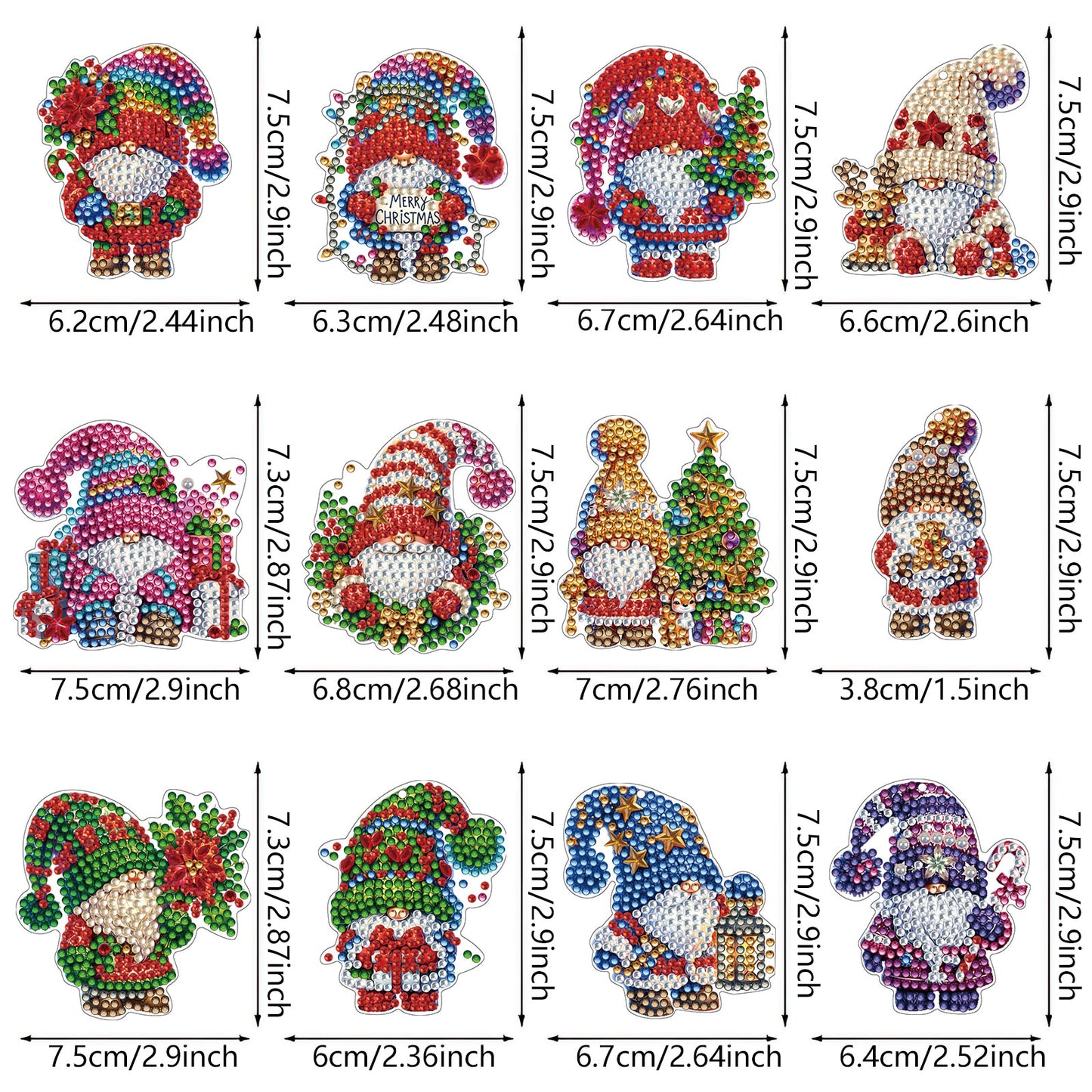 12pcs Christmas Diamond Painting Keychains Kit DIY Diamond Art Charms for Adults