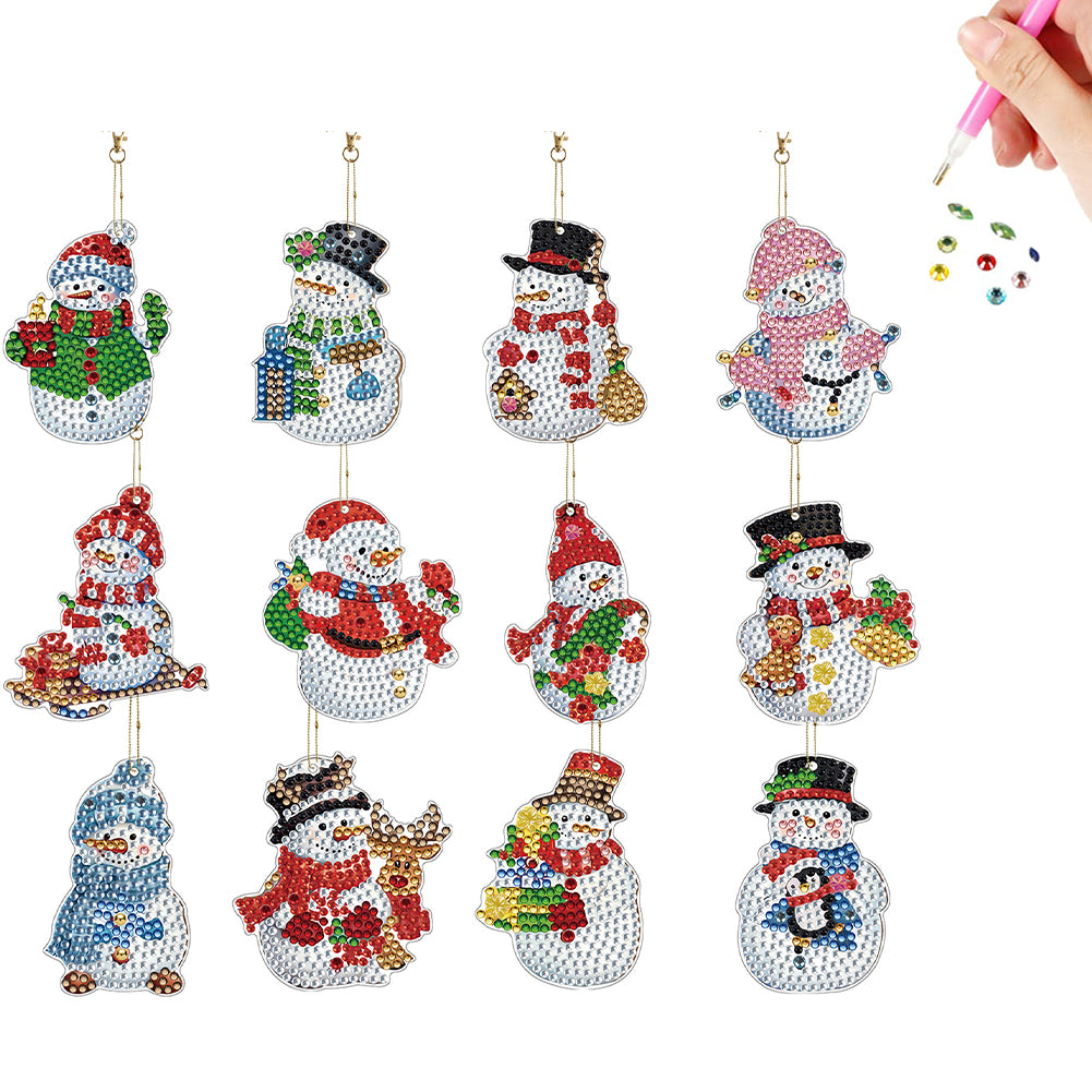 12pcs Christmas Diamond Painting Keychains Kit DIY Diamond Art Charms for Adults