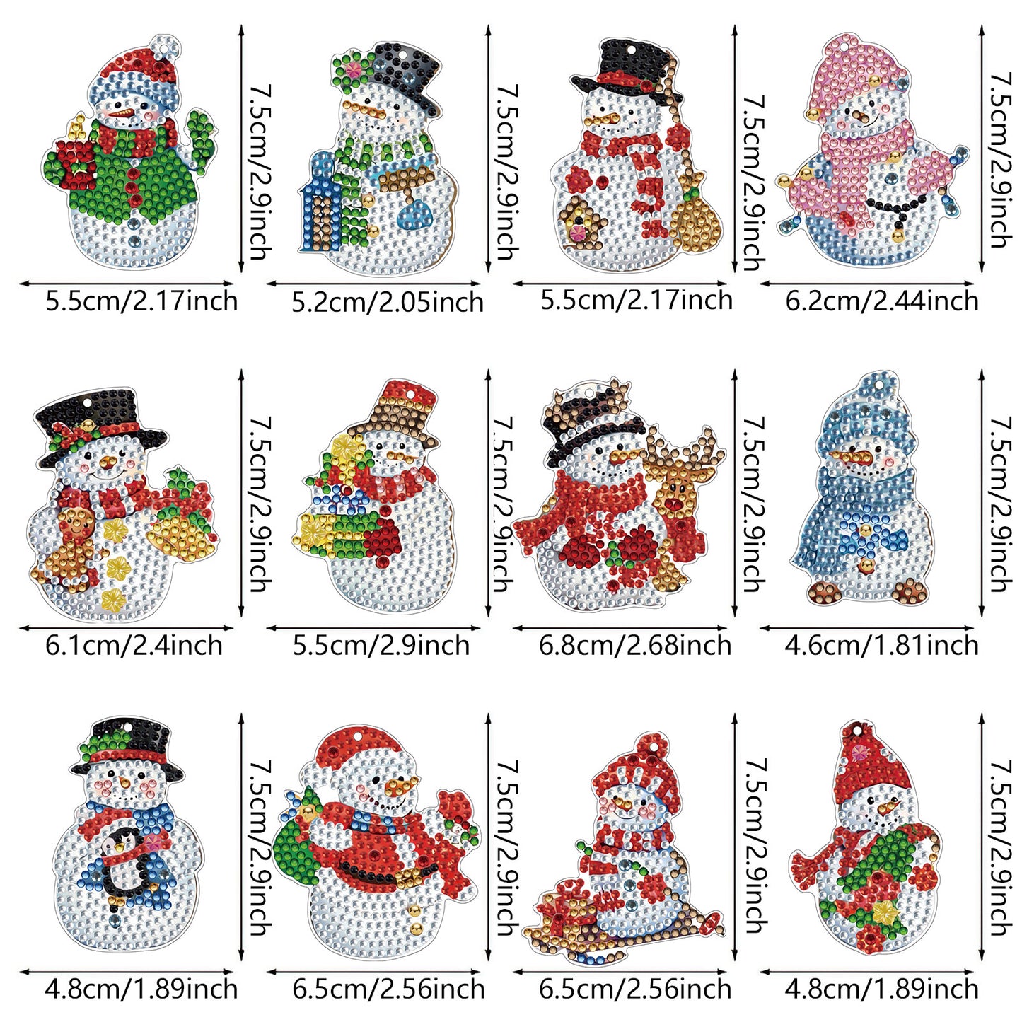 12pcs Christmas Diamond Painting Keychains Kit DIY Diamond Art Charms for Adults