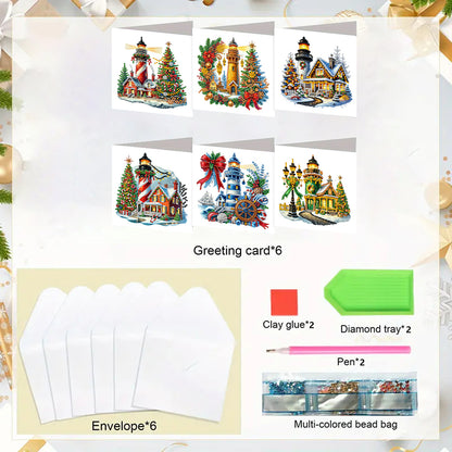 6PCS DIY Rhinestone Diamond Art Mosaic Postcards for Festivals and Celebrations