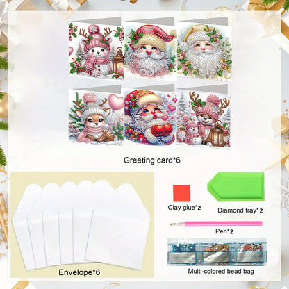 6PCS DIY Rhinestone Diamond Art Mosaic Postcards for Festivals and Celebrations