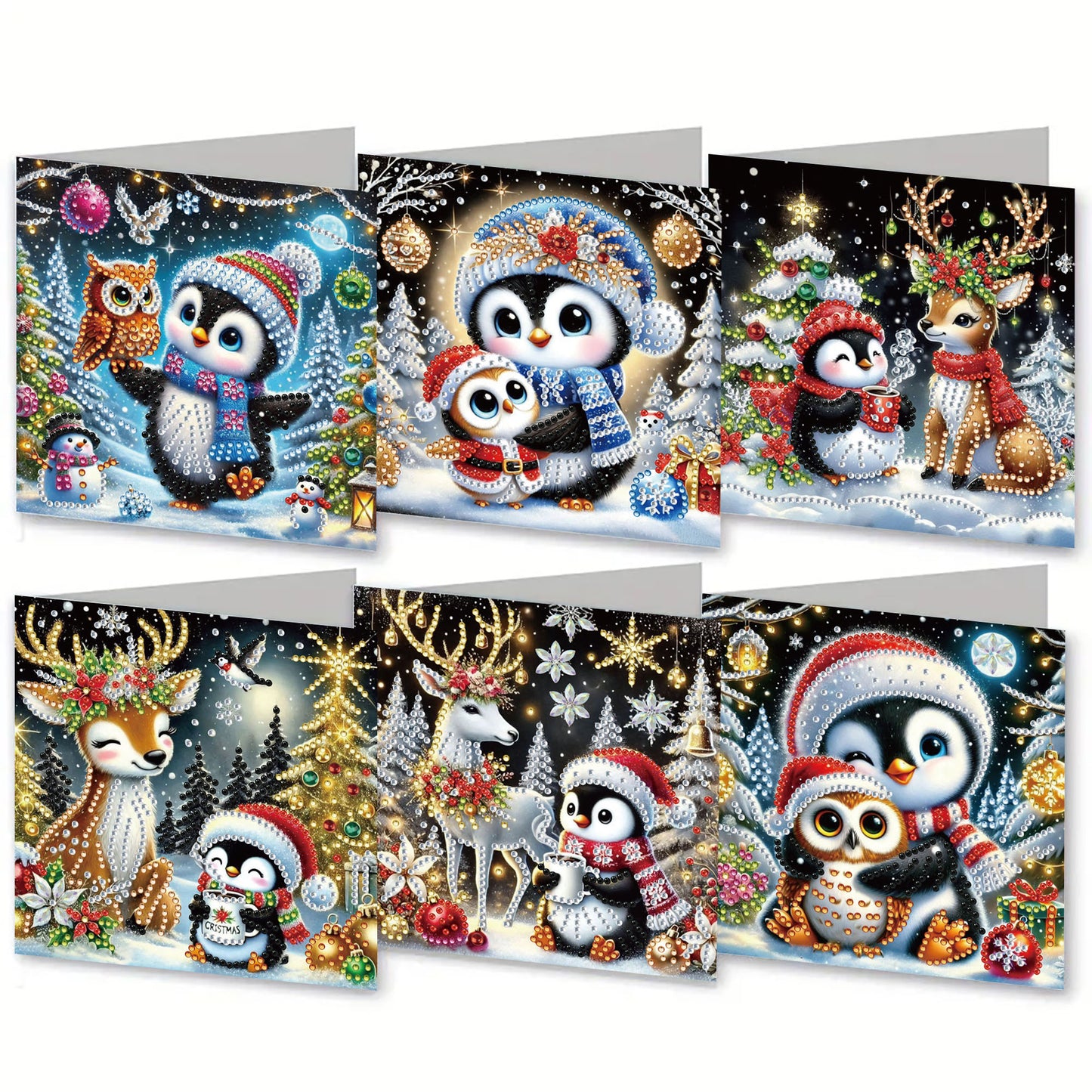 6PCS DIY Rhinestone Diamond Art Mosaic Postcards for Festivals and Celebrations