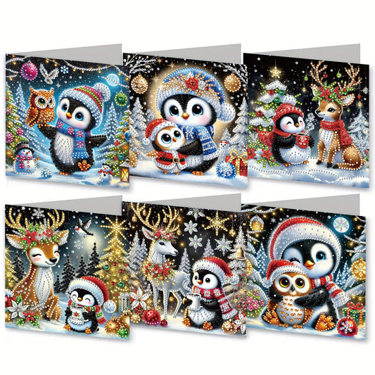 6PCS DIY Rhinestone Diamond Art Mosaic Postcards for Festivals and Celebrations