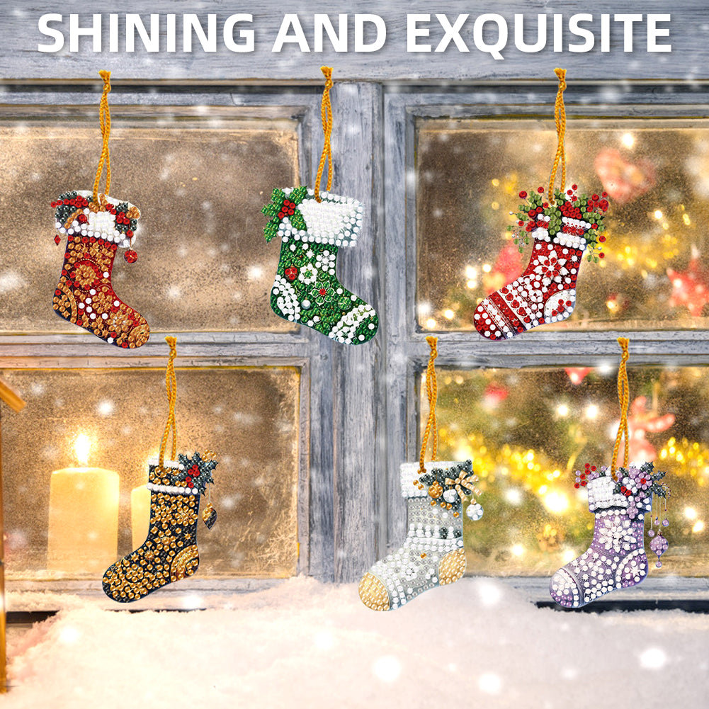 6pcs Xmas 2D Flat DIY Hanging Diamond Art Kits Window Hanging Art for Home Decor