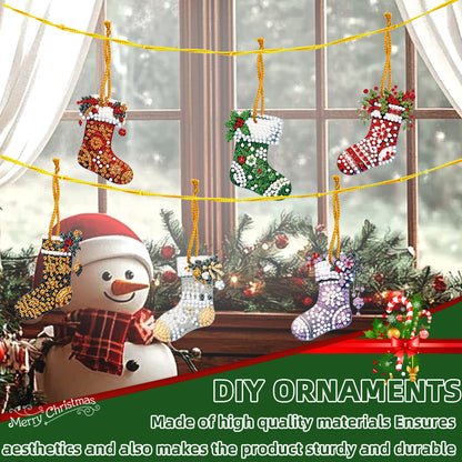 6pcs Xmas 2D Flat DIY Hanging Diamond Art Kits Window Hanging Art for Home Decor