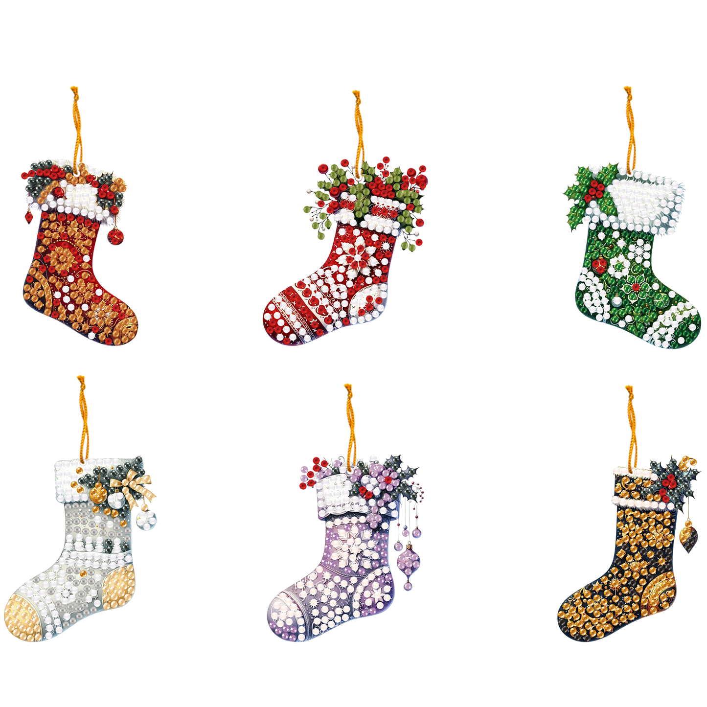 6pcs Xmas 2D Flat DIY Hanging Diamond Art Kits Window Hanging Art for Home Decor
