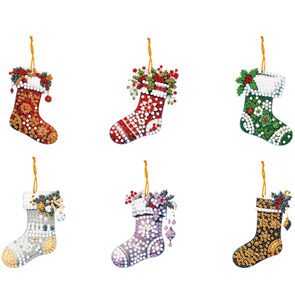 6pcs Xmas 2D Flat DIY Hanging Diamond Art Kits Window Hanging Art for Home Decor