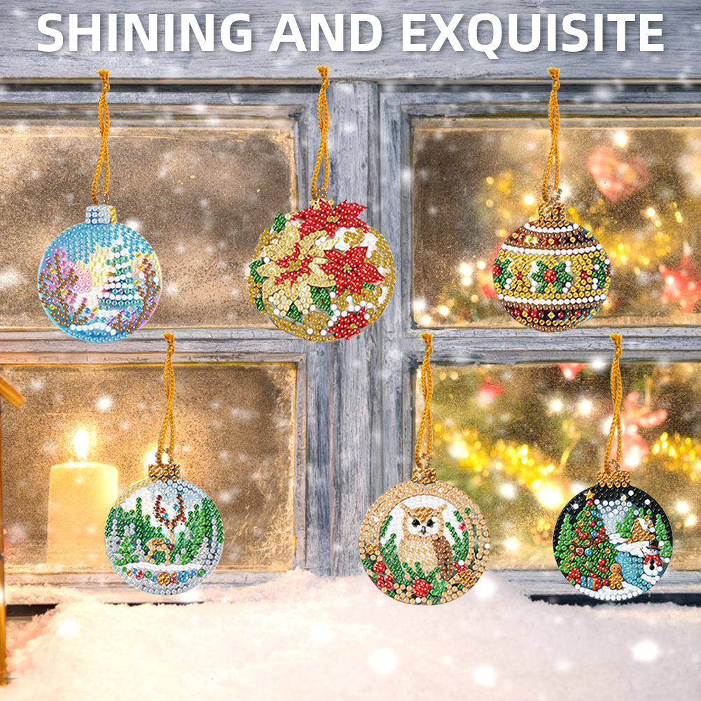 6pcs Xmas 2D Flat DIY Hanging Diamond Art Kits Window Hanging Art for Home Decor