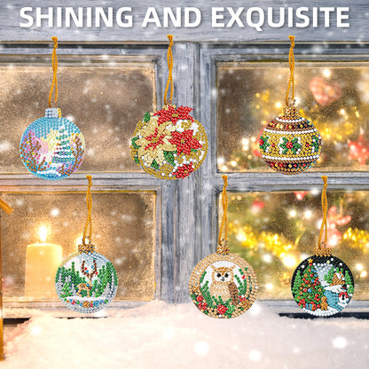 6pcs Xmas 2D Flat DIY Hanging Diamond Art Kits Window Hanging Art for Home Decor