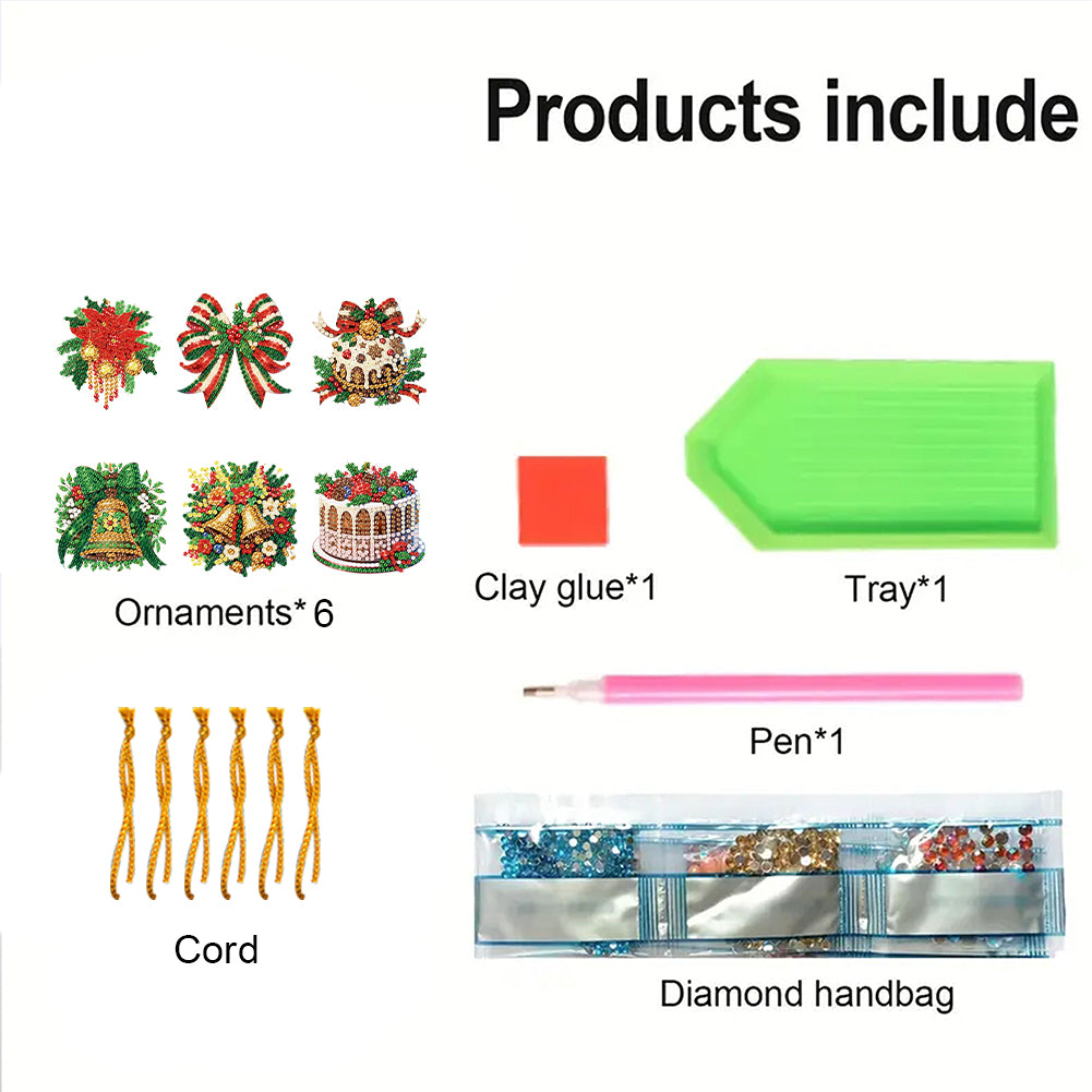 6pcs Xmas 2D Flat DIY Hanging Diamond Art Kits Window Hanging Art for Home Decor