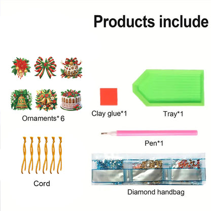 6pcs Xmas 2D Flat DIY Hanging Diamond Art Kits Window Hanging Art for Home Decor