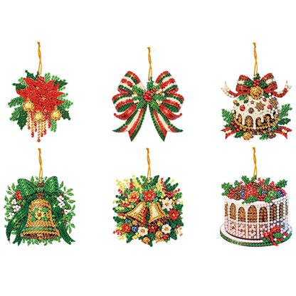 6pcs Xmas 2D Flat DIY Hanging Diamond Art Kits Window Hanging Art for Home Decor