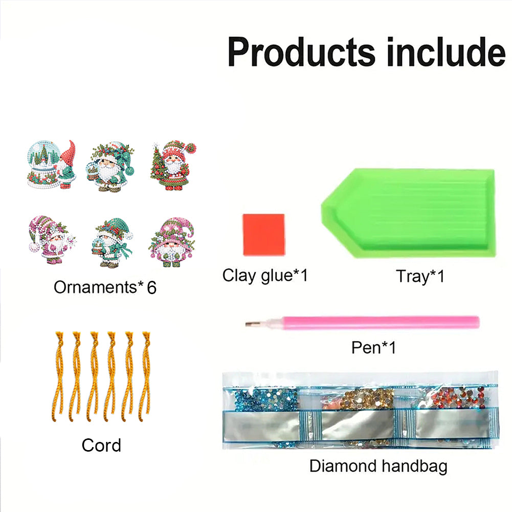 6pcs Xmas 2D Flat DIY Hanging Diamond Art Kits Window Hanging Art for Home Decor