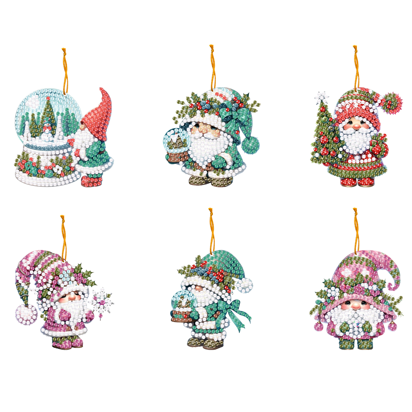 6pcs Xmas 2D Flat DIY Hanging Diamond Art Kits Window Hanging Art for Home Decor