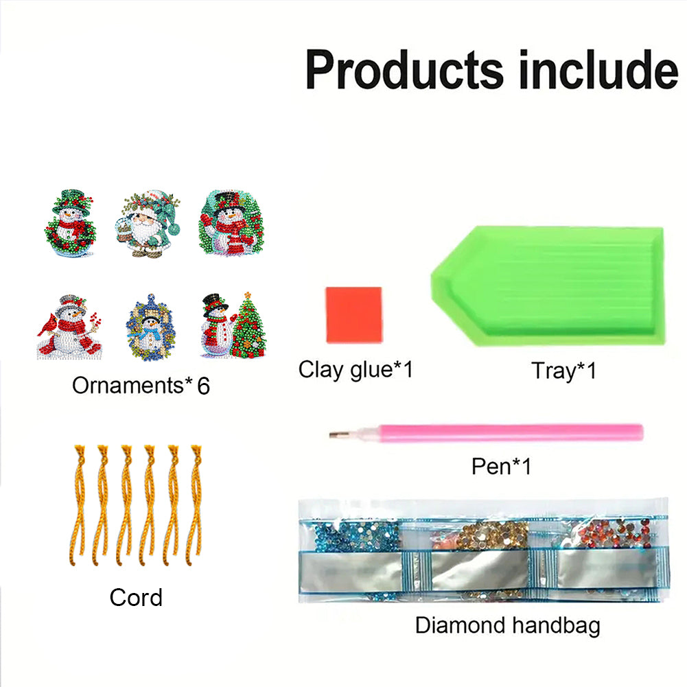 6pcs Xmas 2D Flat DIY Hanging Diamond Art Kits Window Hanging Art for Home Decor