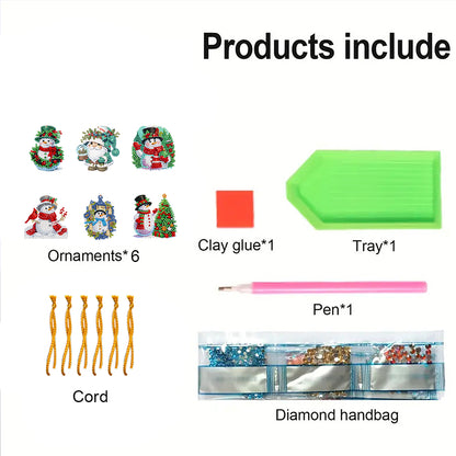 6pcs Xmas 2D Flat DIY Hanging Diamond Art Kits Window Hanging Art for Home Decor
