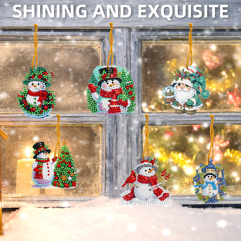 6pcs Xmas 2D Flat DIY Hanging Diamond Art Kits Window Hanging Art for Home Decor