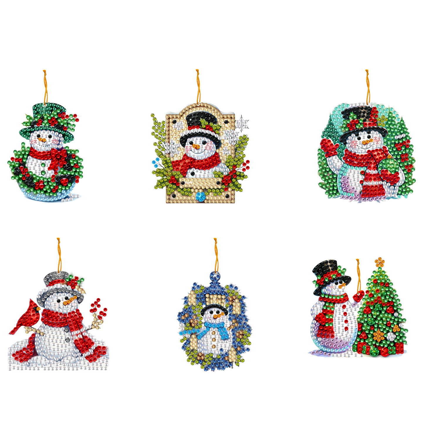 6pcs Xmas 2D Flat DIY Hanging Diamond Art Kits Window Hanging Art for Home Decor