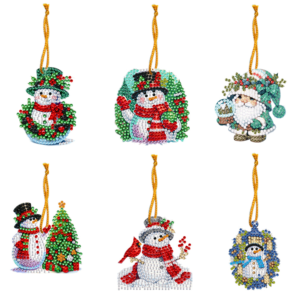 6pcs Xmas 2D Flat DIY Hanging Diamond Art Kits Window Hanging Art for Home Decor