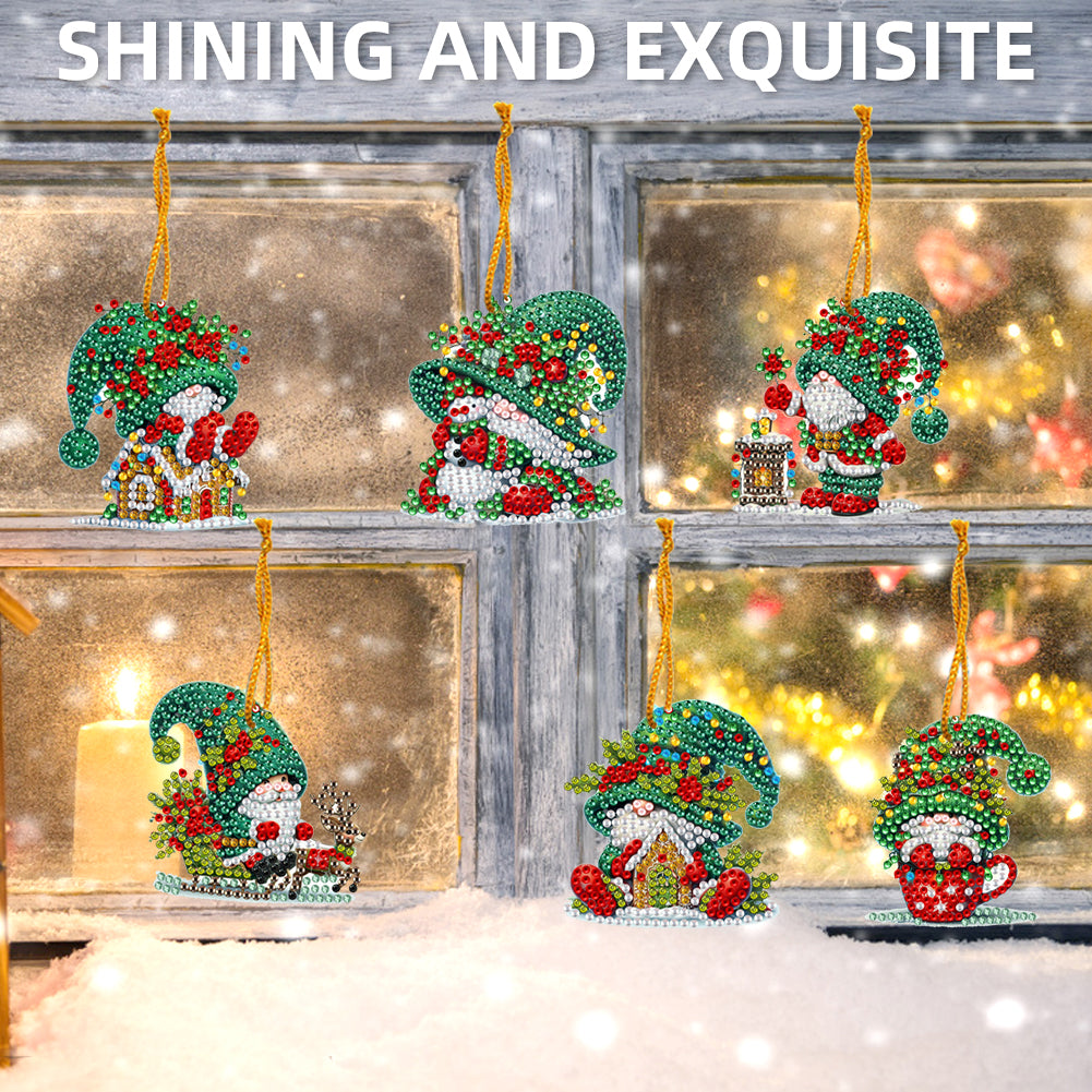 6pcs Xmas 2D Flat DIY Hanging Diamond Art Kits Window Hanging Art for Home Decor