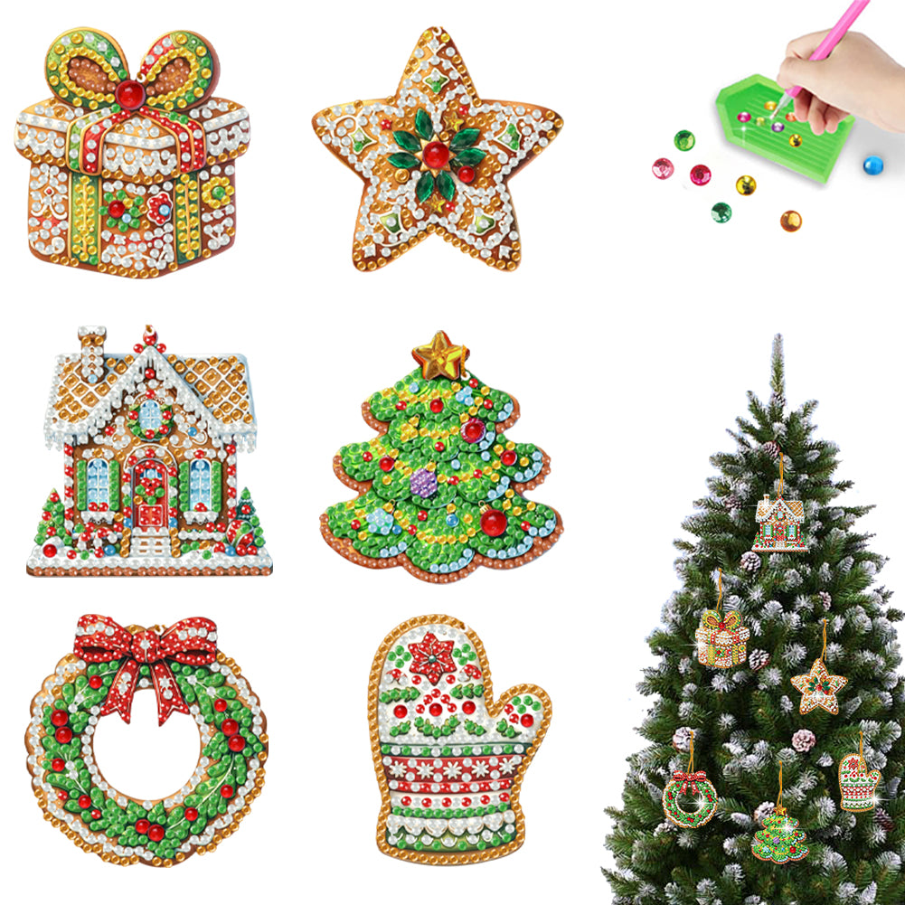 6pcs Xmas 2D Flat DIY Hanging Diamond Art Kits Window Hanging Art for Home Decor