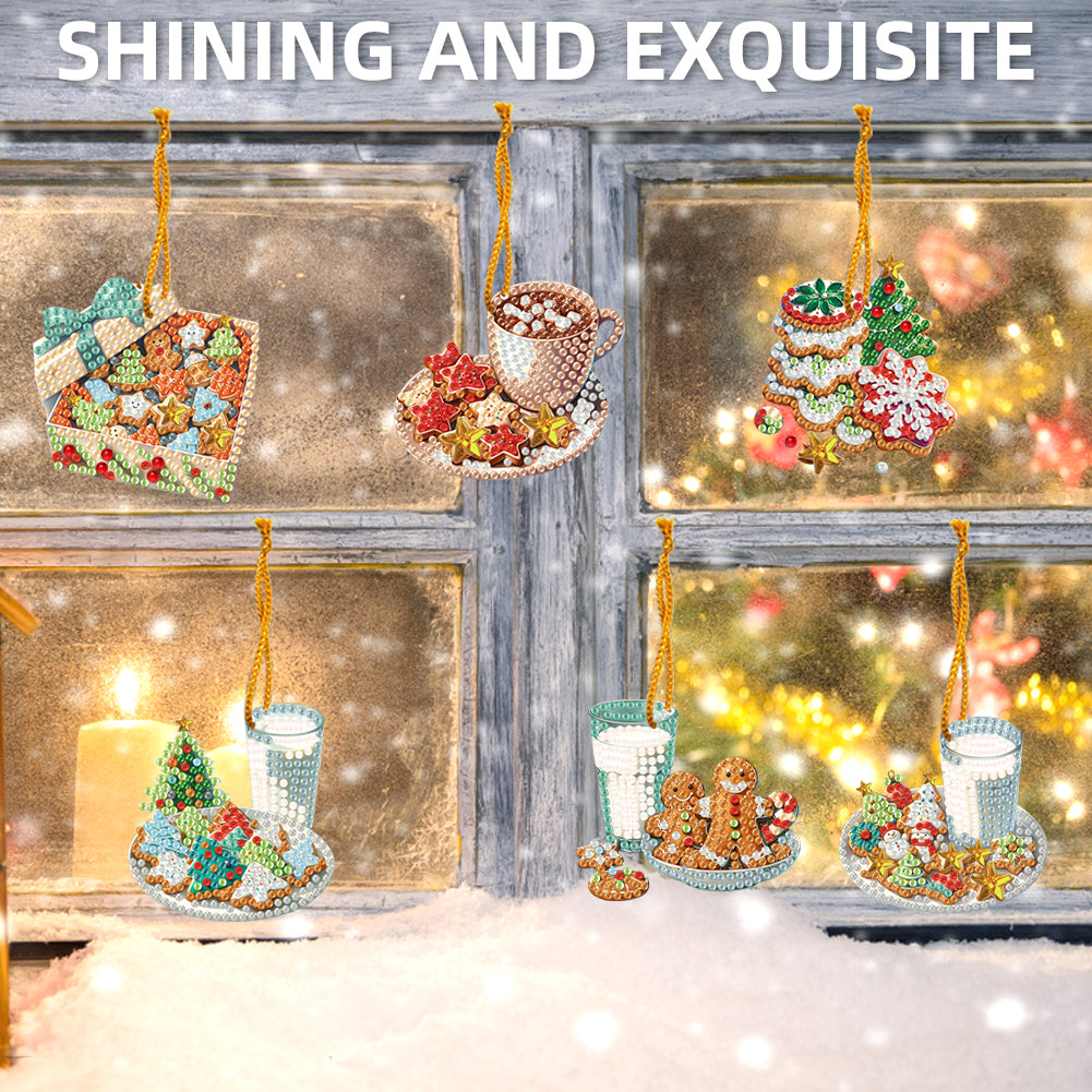 6pcs Xmas 2D Flat DIY Hanging Diamond Art Kits Window Hanging Art for Home Decor
