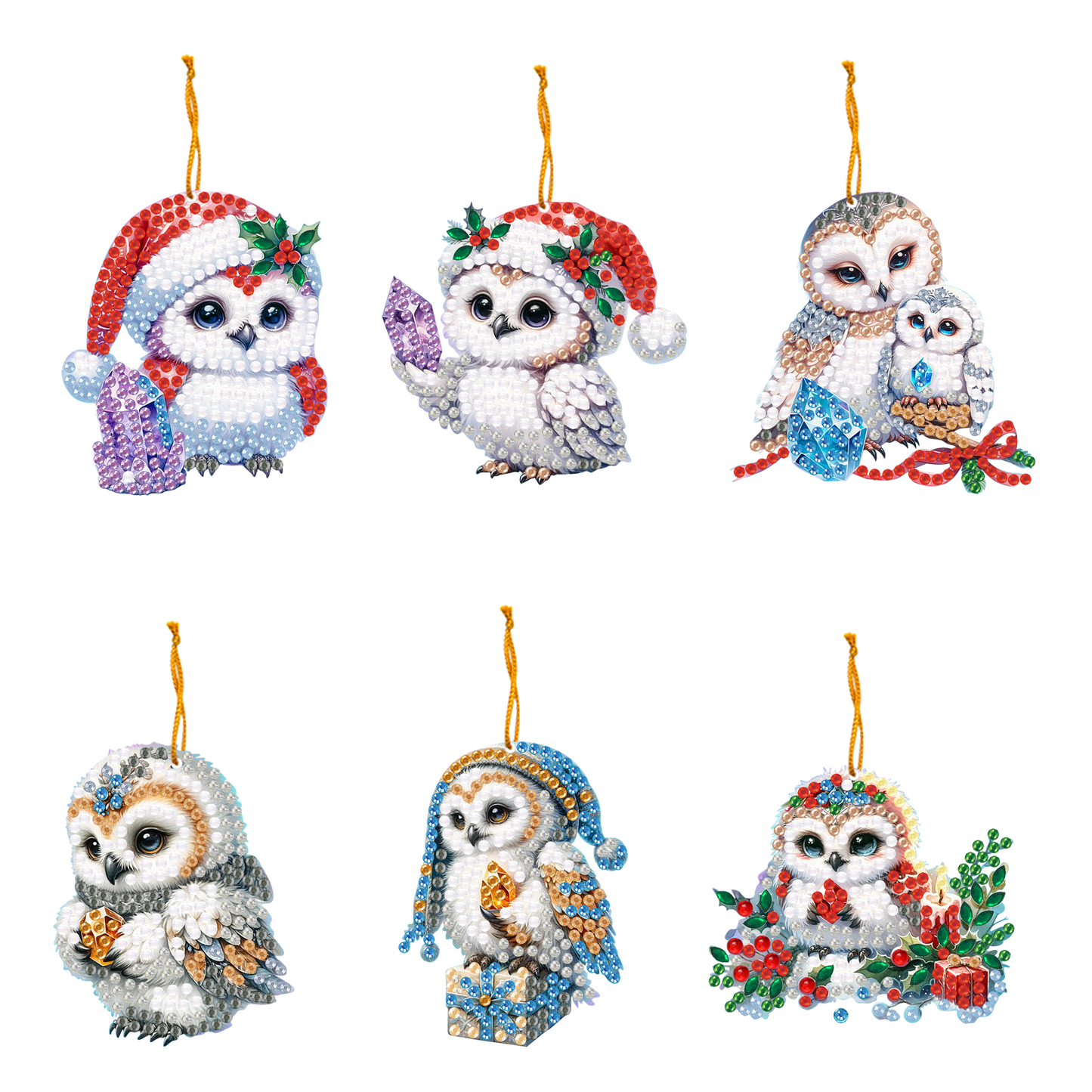 6pcs Xmas 2D Flat DIY Hanging Diamond Art Kits Window Hanging Art for Home Decor