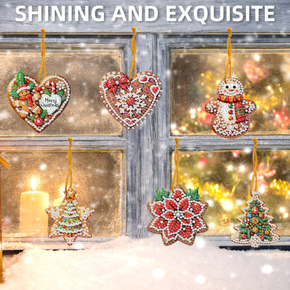 6pcs Xmas 2D Flat DIY Hanging Diamond Art Kits Window Hanging Art for Home Decor