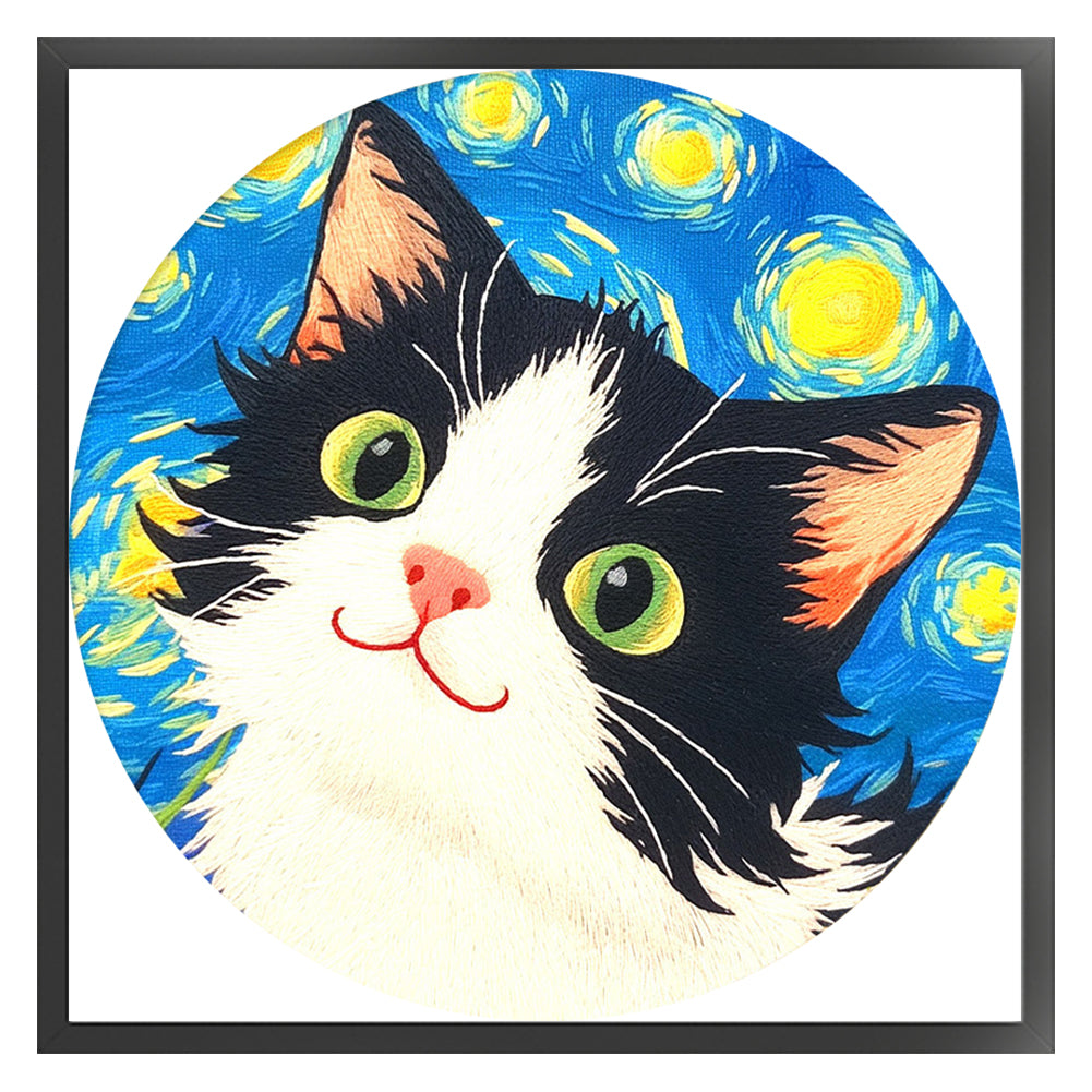 Cat Under The Starry Sky - 11CT Stamped Cross Stitch 24*24CM(Mona Lisa Brand)