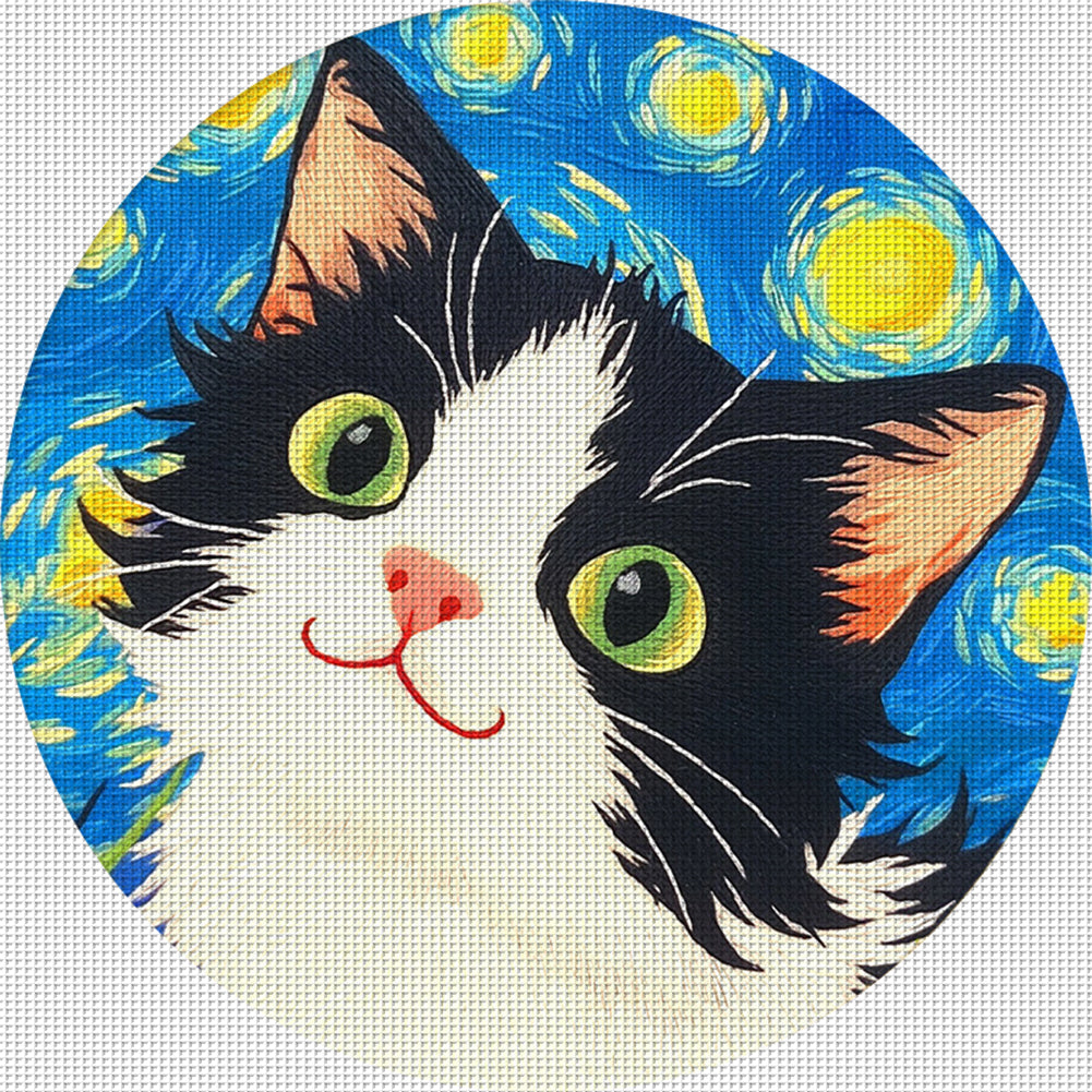 Cat Under The Starry Sky - 11CT Stamped Cross Stitch 24*24CM(Mona Lisa Brand)
