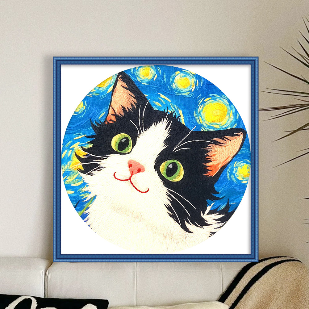 Cat Under The Starry Sky - 11CT Stamped Cross Stitch 24*24CM(Mona Lisa Brand)
