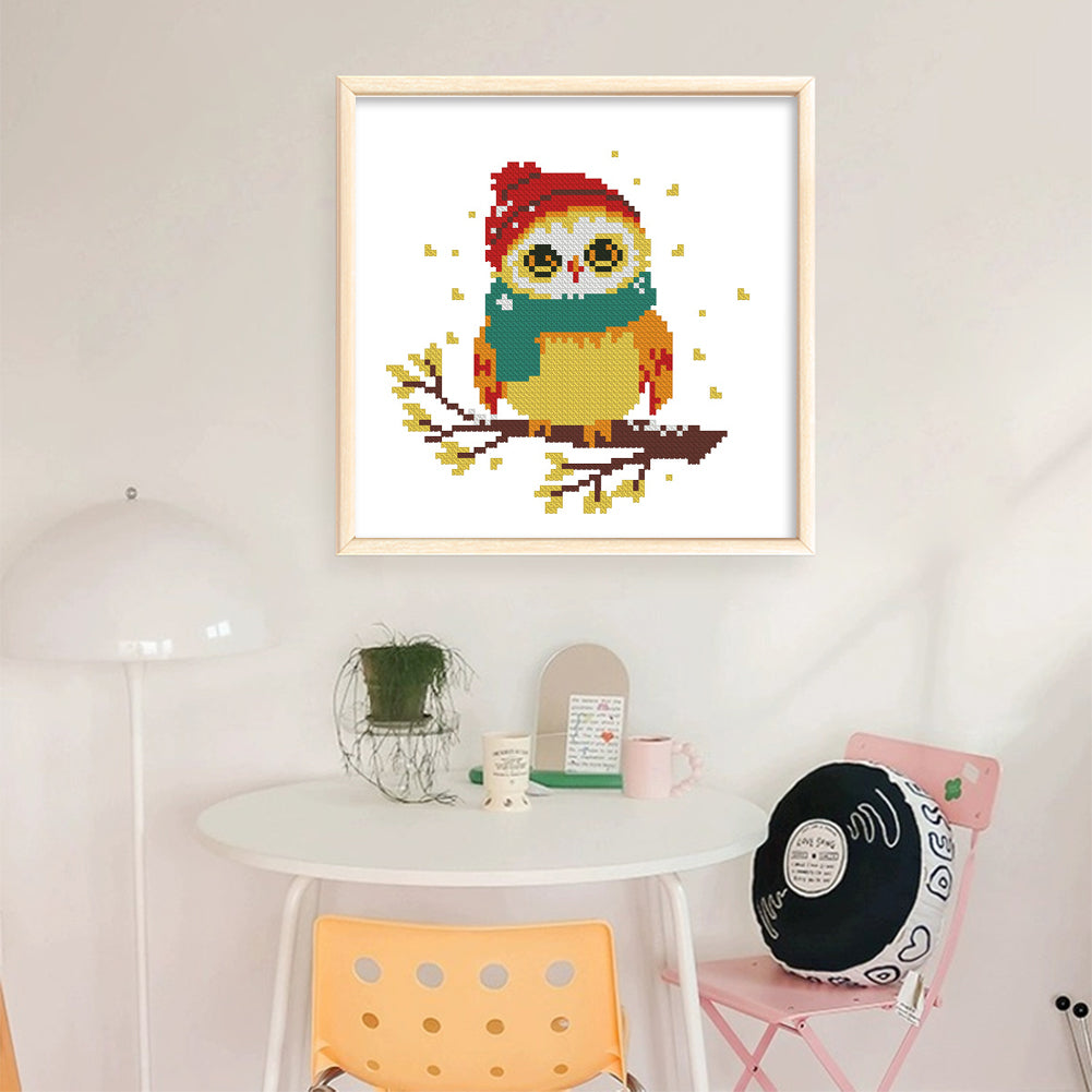 Owl With Scarf - 11CT Stamped Cross Stitch 24*24CM(Mona Lisa Brand)