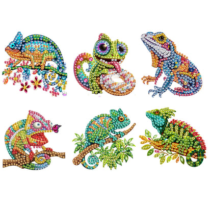6Pcs Acrylic 2D Flat Chameleon Diamond Art Magnets Decals for Fridge Whiteboards