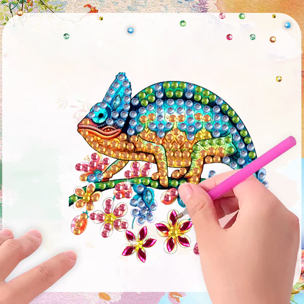6Pcs Acrylic 2D Flat Chameleon Diamond Art Magnets Decals for Fridge Whiteboards