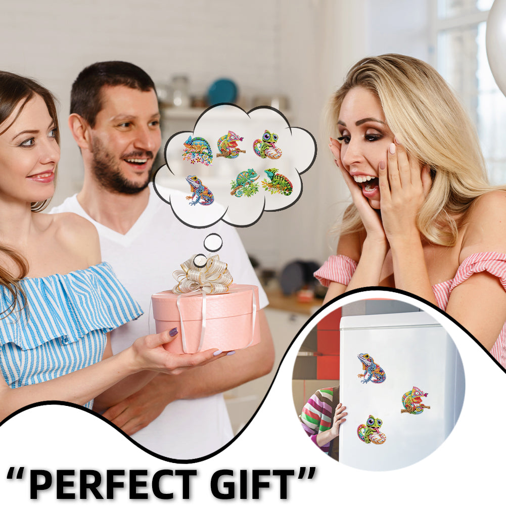 6Pcs Acrylic 2D Flat Chameleon Diamond Art Magnets Decals for Fridge Whiteboards